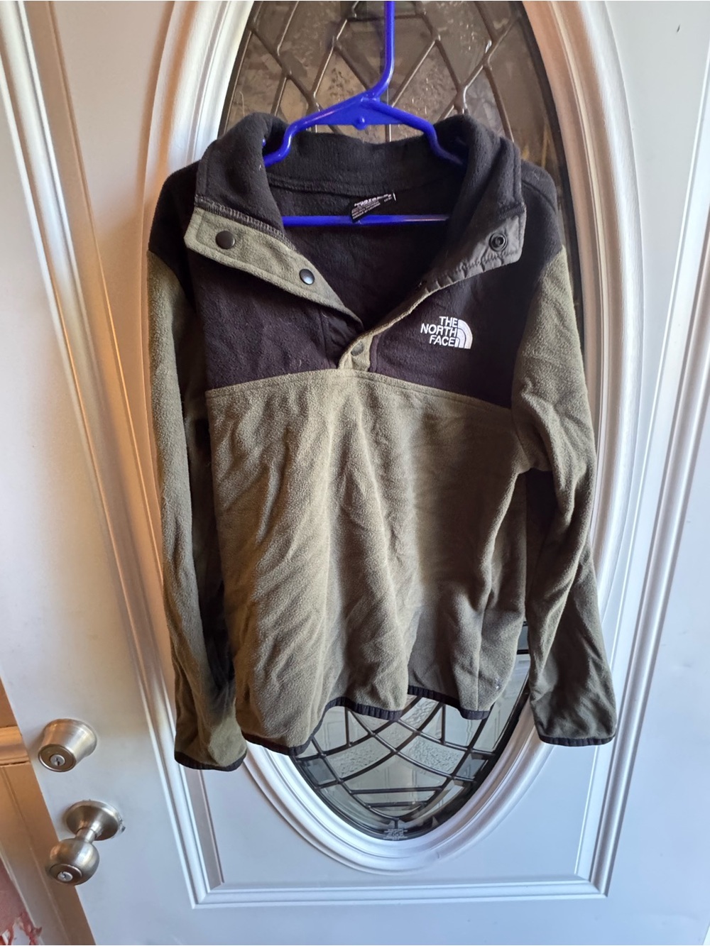 The North Face Boys S 7/8 Olive Black Snap Front Fleece Pullover